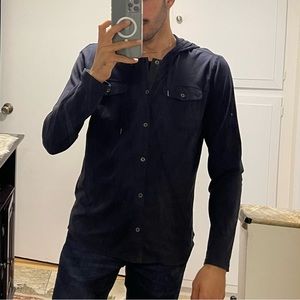 Calvin Klein Jeans hooded button-down shirt long sleeve navy blue Medium
